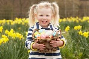 Girl with Pigtails and Basket Full of Eggs